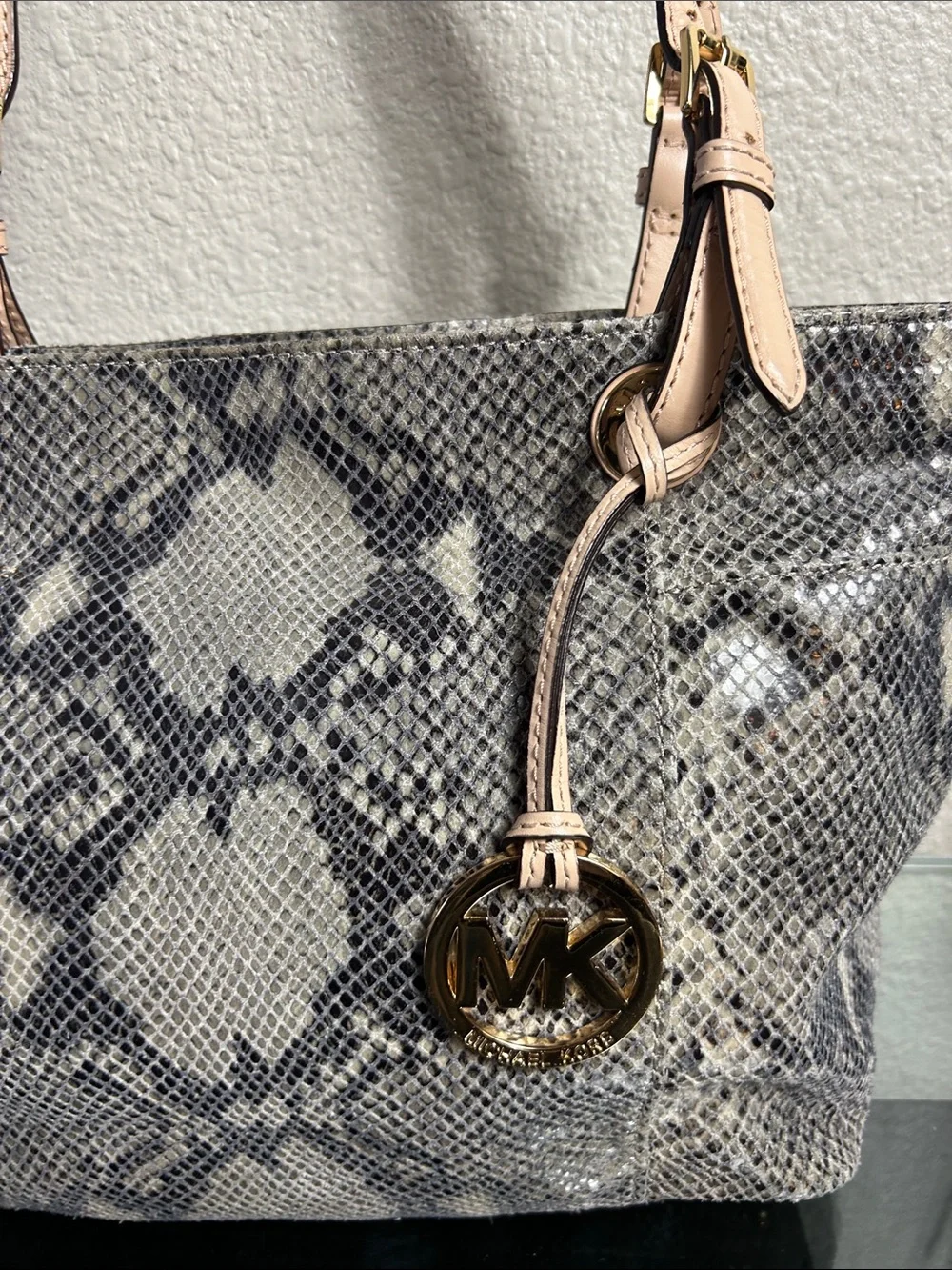 MICHAEL Michael Kors Taupe Snake-Print Leather Tote